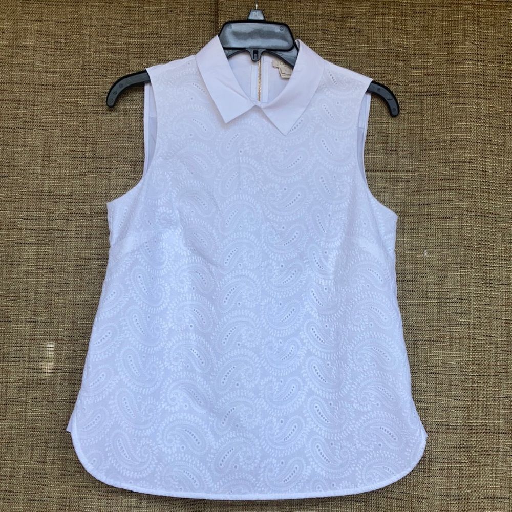 J. Crew White Eyelet Sleeveless Collared Blouse